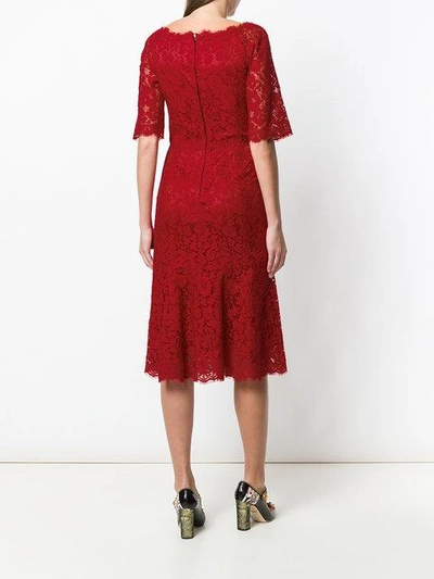 Shop Dolce & Gabbana Lace Midi Dress In Red