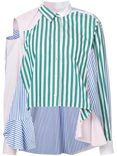 Shop Sacai Asymmetric Patchwork Shirt In Multicolour