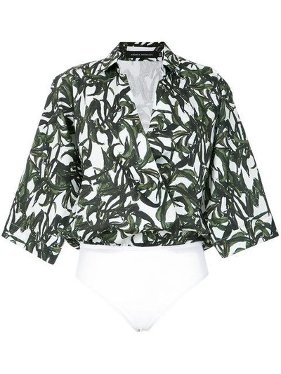 Shop Andrea Marques Cache Coeur Foliage Print Bodysuit - Est Folhagem Areia