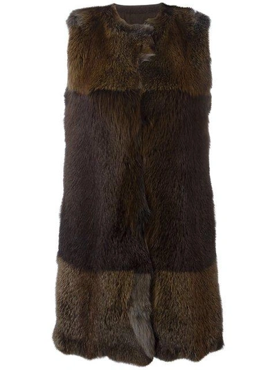 Shop Blancha Sleeveless Long Gilet In Brown