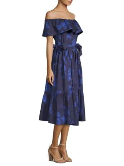 Shop Kate Spade California Dreaming Off-the-shoulder Midi Dress In French Navy