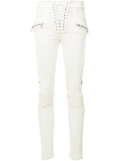 Shop Ben Taverniti Unravel Project Lace-up Skinny Jeans In White