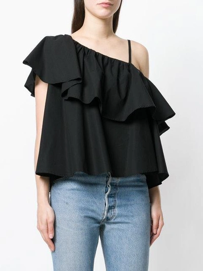 Shop Au Jour Le Jour Asymmetric Ruffled Top In Black