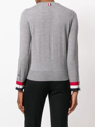 Shop Thom Browne Grosgrain-cuffed Fine Merino Wool Crew Neck Pullover In Grey