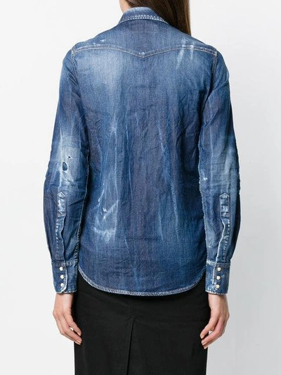 Shop Dsquared2 Distressed Denim Patch Shirt In Blue