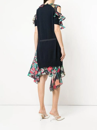 Shop Sacai Floral Ruffle-trimmed Knit Dress - Blue