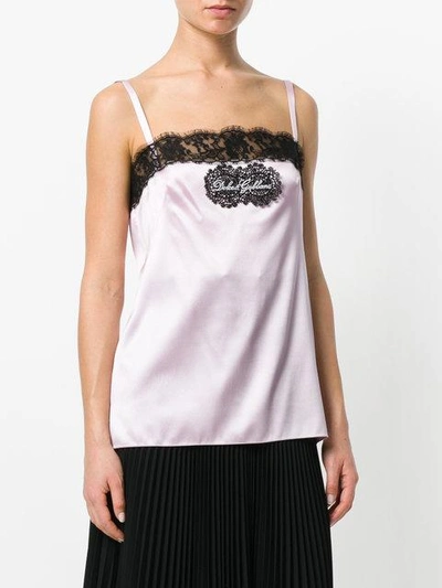 Shop Dolce & Gabbana Logo Patch Lace Trim Camisole In Pink