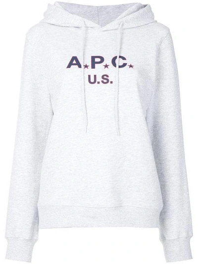 Shop Apc A.p.c. Logo Print Hoodie - Grey