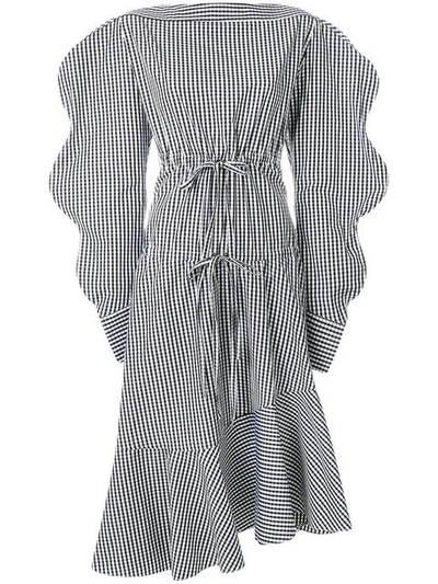 gingham pattern asymmetric dress