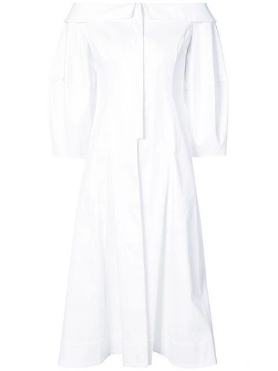 Shop Marina Moscone Off The Shoulder Coat Dress In White