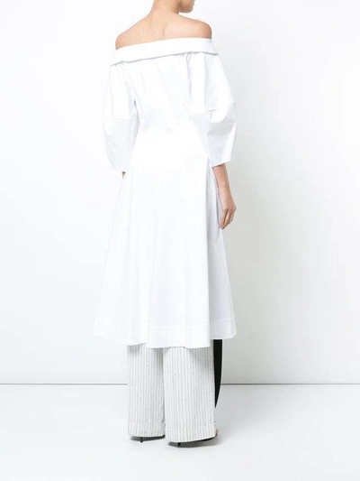 Shop Marina Moscone Off The Shoulder Coat Dress In White