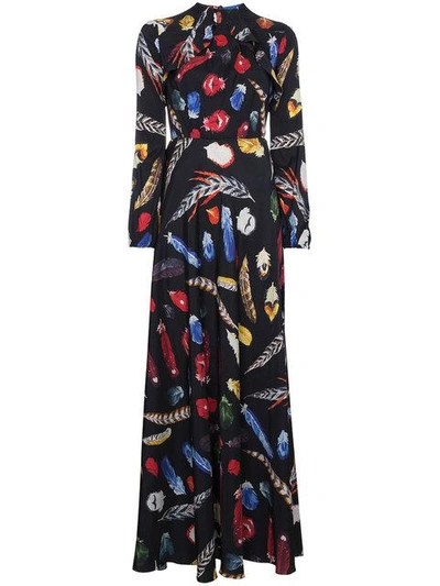 Shop Navro Silk Maxi Dress With Feather Print