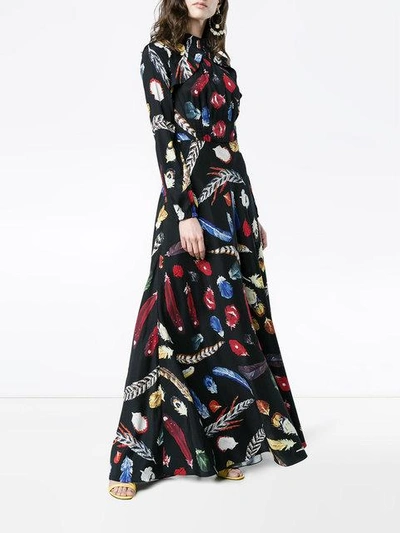 Shop Navro Silk Maxi Dress With Feather Print