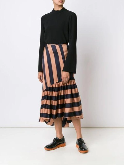 Shop Stella Mccartney Fluid Striped Skirt In Brown