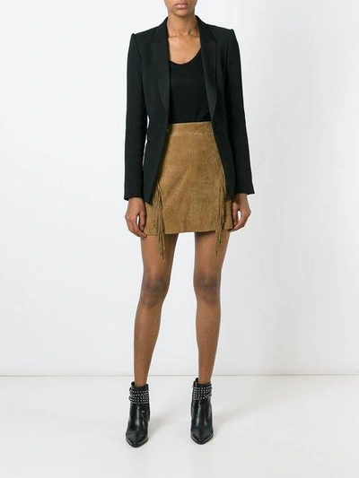 Shop Saint Laurent Fringed Skirt - Brown