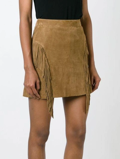 Shop Saint Laurent Fringed Skirt - Brown