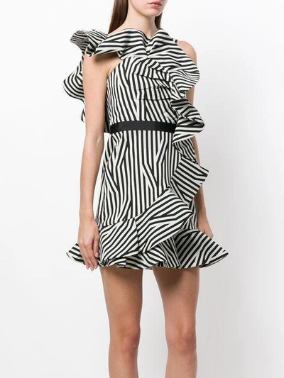 Abstract Stripe Asymmetrical Dress In Black-white