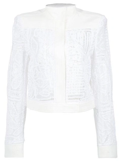 Shop Martha Medeiros Lace Bomber Jacket - White