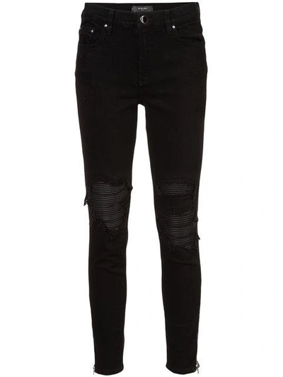 Shop Amiri Distressed Skinny Jeans With Under Layer In Black