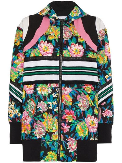 Shop Msgm Floral Hooded Bomber Jacket - Multicolour