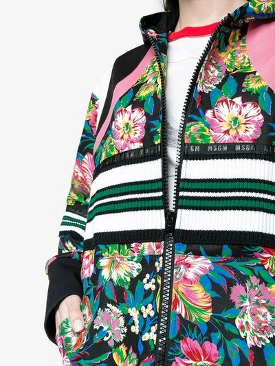 Shop Msgm Floral Hooded Bomber Jacket - Multicolour