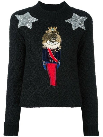 Shop Dolce & Gabbana Lion Soldier Patch Jumper - Black