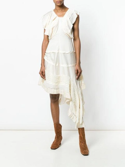 Shop Chloé Asymmetric Lace-trimmed Dress In Neutrals