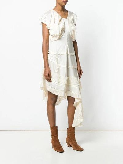 Shop Chloé Asymmetric Lace-trimmed Dress In Neutrals