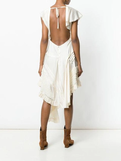 Shop Chloé Asymmetric Lace-trimmed Dress In Neutrals