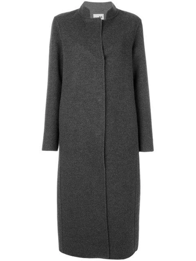 Shop Manzoni 24 Contrast Lapel Long Coat In Grey