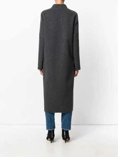 Shop Manzoni 24 Contrast Lapel Long Coat In Grey