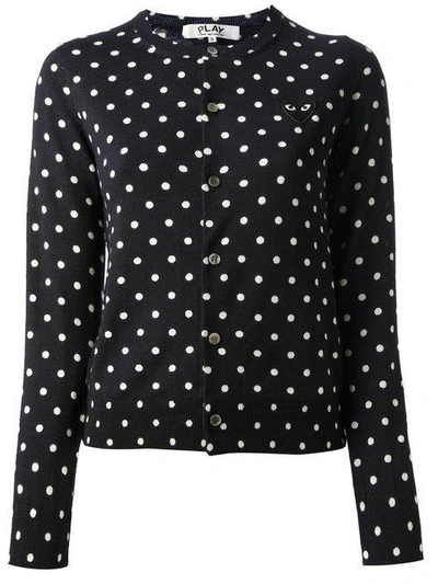 Shop Comme Des Garçons Play Embroidered Heart Polka Dot Cardigan In Blue