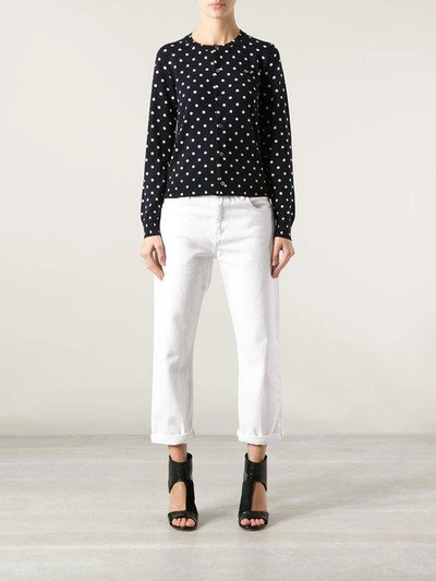 Shop Comme Des Garçons Play Embroidered Heart Polka Dot Cardigan In Blue