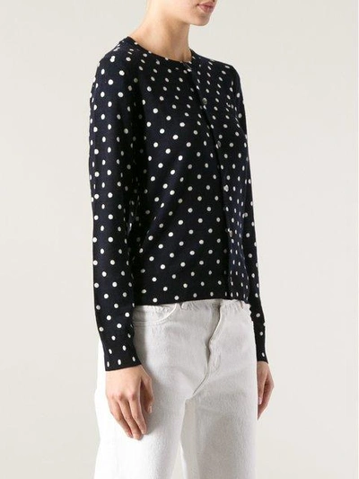 Shop Comme Des Garçons Play Embroidered Heart Polka Dot Cardigan In Blue