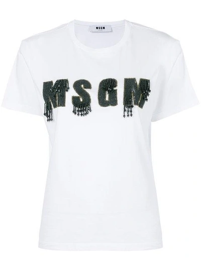 Shop Msgm Embellished Logo T-shirt - White