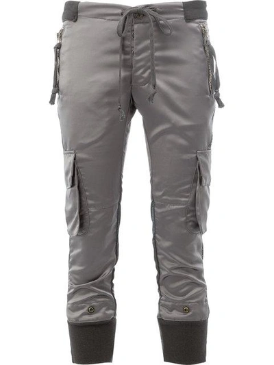 Shop Greg Lauren Cargo Cropped Trousers In Grey