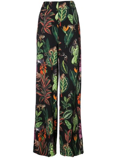Shop Oscar De La Renta Jungle Print High Waist Trousers - Black