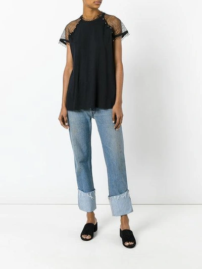 N°21 Nº21 Mesh Panel Blouse - Black In Black