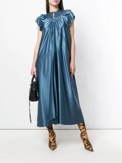 Shop Balenciaga Ruffle-trimmed Silk Dress - Blue