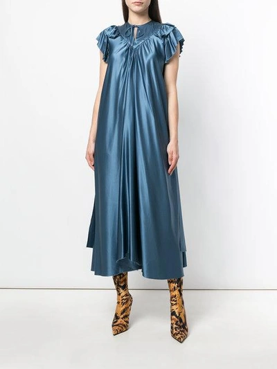 Shop Balenciaga Ruffle-trimmed Silk Dress - Blue
