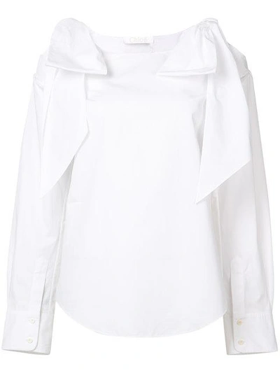 Shop Chloé Tie Cold Shoulder Blouse In White