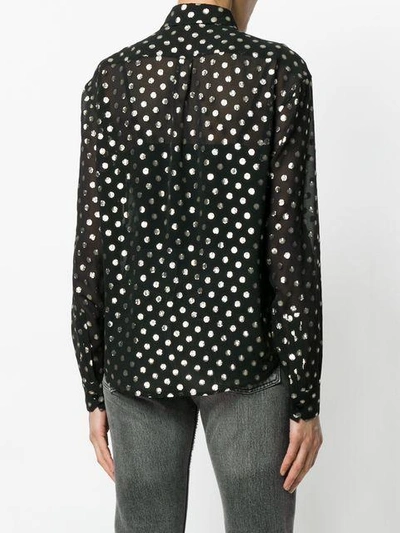 Shop Saint Laurent Sheer Lurex Polka Dot Shirt In Black