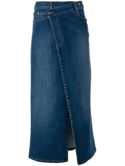 Shop Stella Mccartney Denim Wrap Midi Skirt - Blue