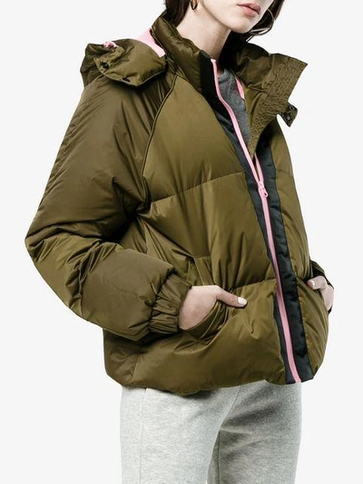 Shop Ganni Puffer Jacket With Hood And Contrasting Zip