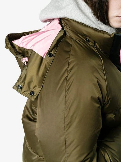 Shop Ganni Puffer Jacket With Hood And Contrasting Zip