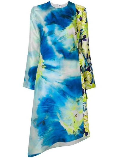 Shop Msgm Asymmetric Printed Dress - Blue