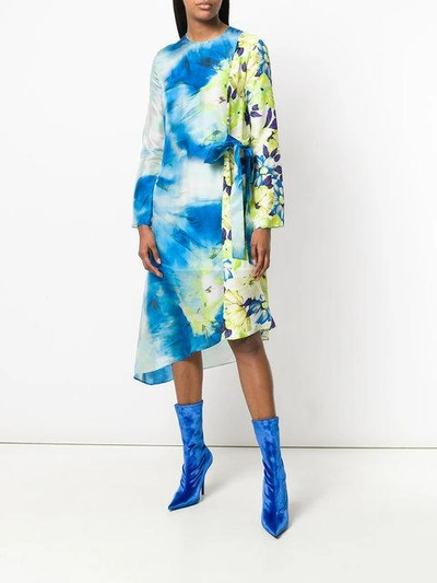 Shop Msgm Asymmetric Printed Dress - Blue