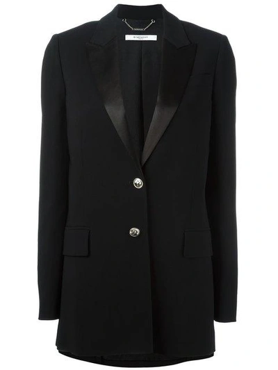Shop Givenchy Peaked Lapel Long Length Blazer - Black