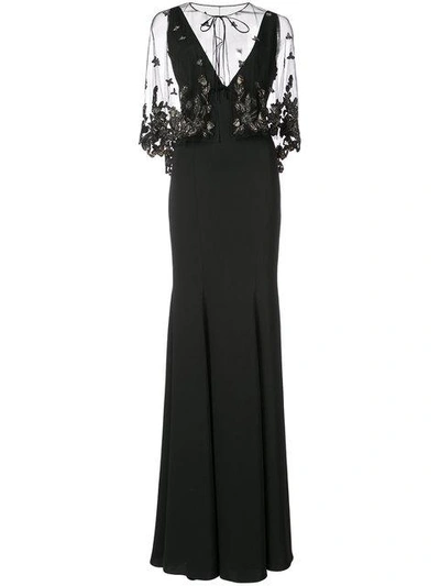 Shop Marchesa Notte Embellished Cape Gown In Black