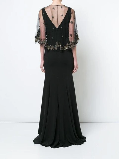 Shop Marchesa Notte Embellished Cape Gown In Black